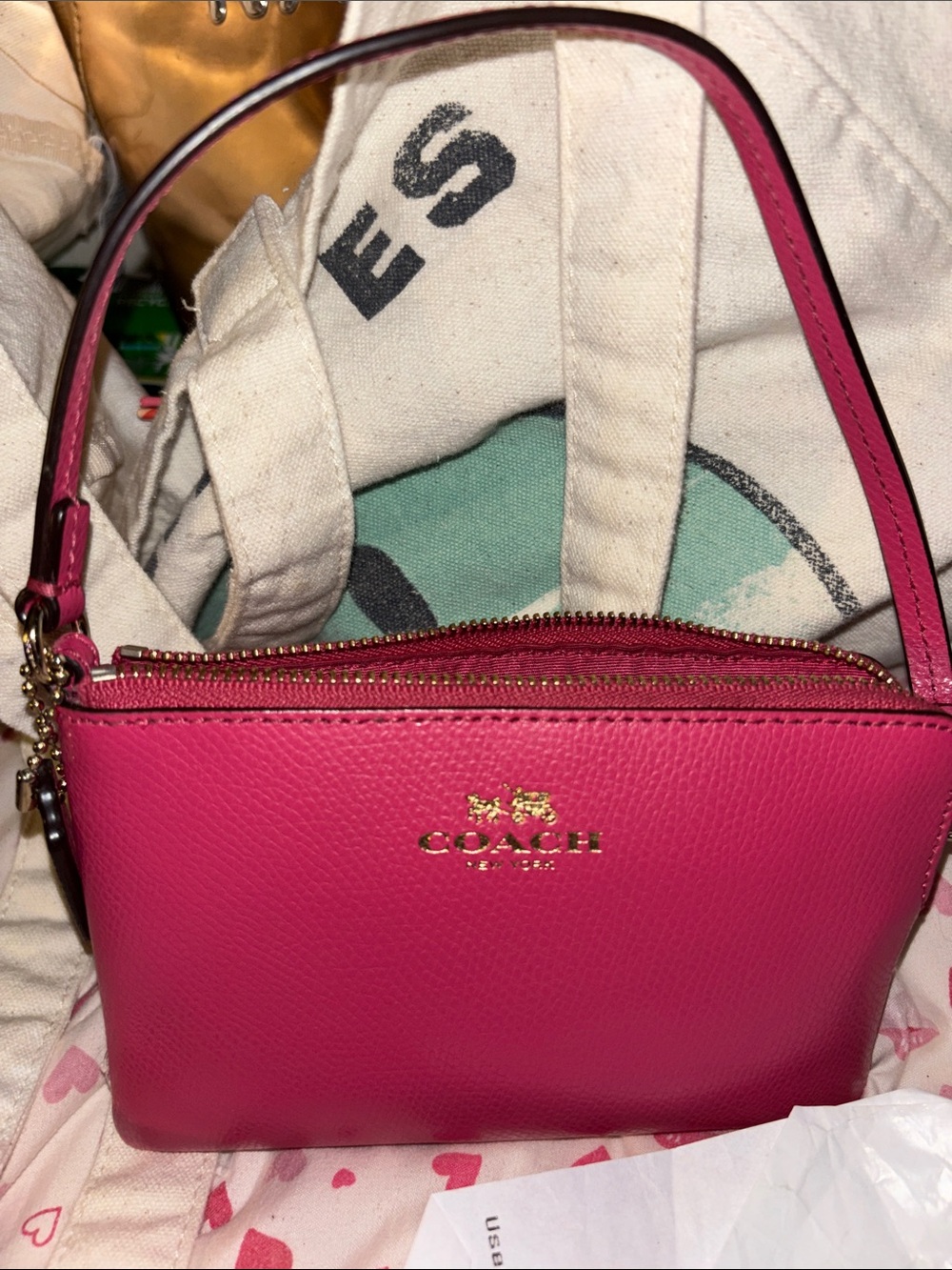 Coach Pebbled Leather Wristlet in Bright Pink
